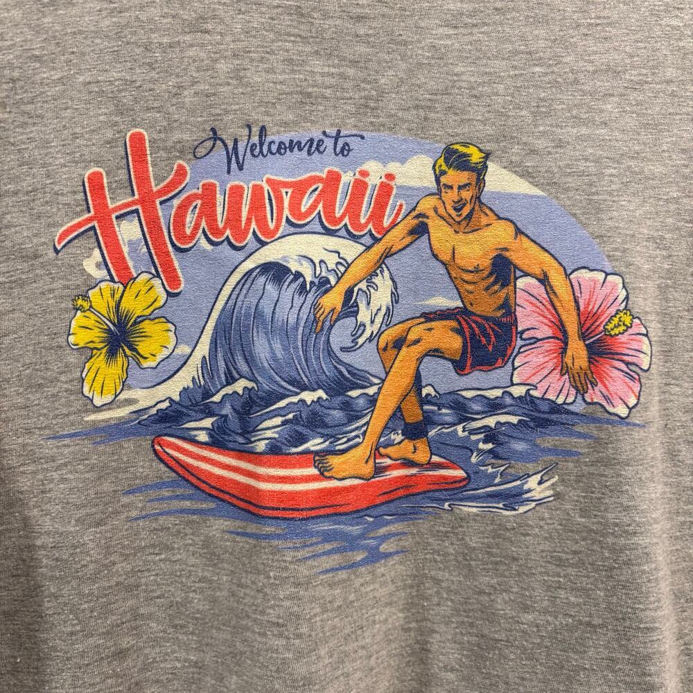 Vintage Retro Hawaii Surf Graphic T-Shirt Heather Gray Surfer Hibiscus, Size M - Picture 4 of 5
